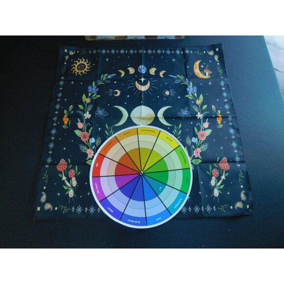 Celestial Moon Phase Altar Cloth 19" Square for Tarot Divination Starry Night De - Picture 8 of 9